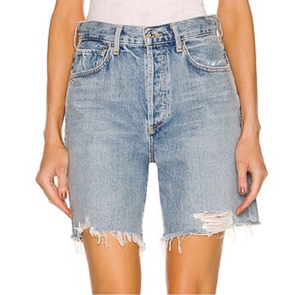Citizens Of Humanity Light Blue Distressed Denim Jean Shorts - Picture 2 of 8